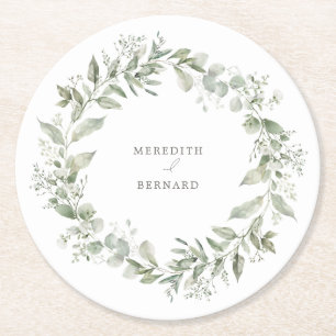 Elegant Botanical Wedding Round Paper Coaster
