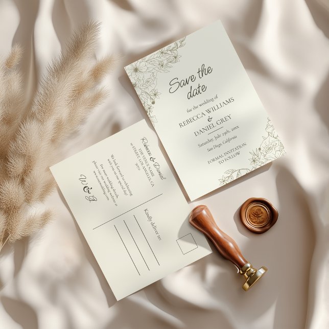 Elegant Botanical Wedding Save the Date Postcard (Creator Uploaded)