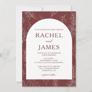 Elegant Botanical Wedding Terracotta Minimalist  Invitation