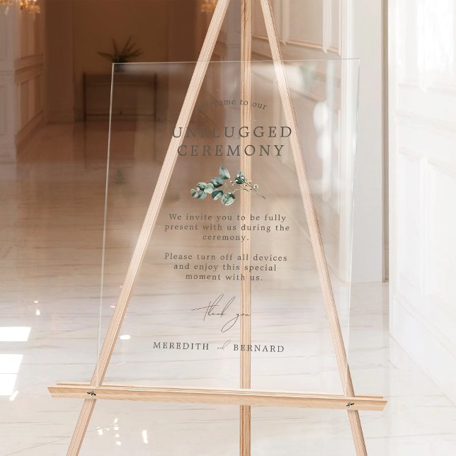 Elegant Botanical Wedding Unplugged Ceremony Acrylic Sign (Creator Uploaded)