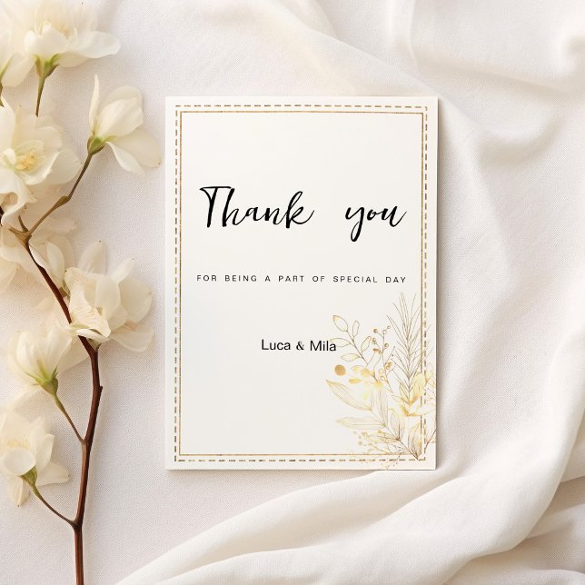Elegant botanical white gold floral Thank You  Invitation (Elegant botanical white gold floral Thank You)