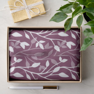 Elegant Botanical White Leaf Silhouette on Plum Tissue Paper