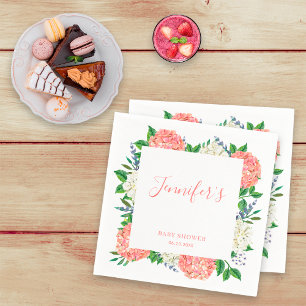 Elegant Botanical White Pink Hydrangea Baby Shower Napkin