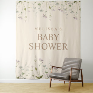 Elegant Botanical Wildflower Baby Shower Backdrop Tapestry