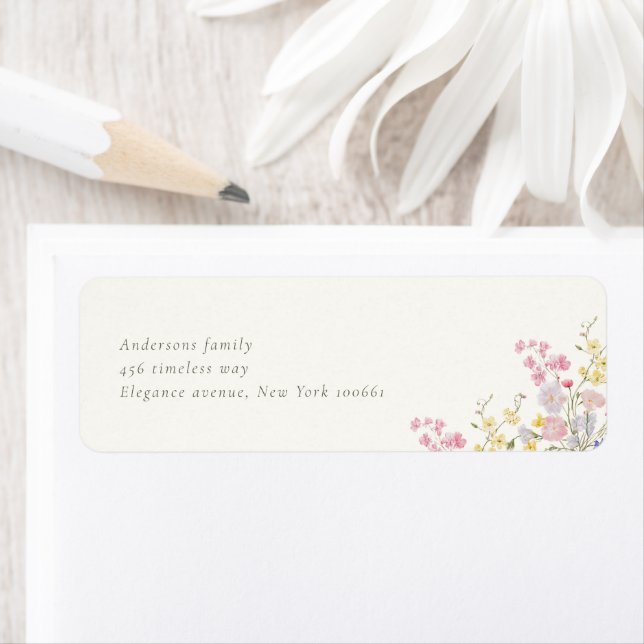 Elegant Botanical Wildflower Wedding  Return Address Label (Insitu)