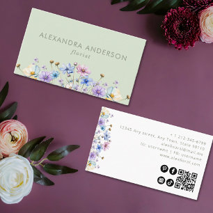 Elegant Botanical Wildflowers QR Code Business Card