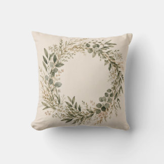 Elegant Botanical Wreath Decorative Pillow