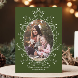 Elegant Botanical Wreath Evergreen Christmas Photo Holiday Card
