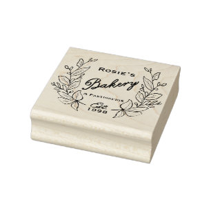 Elegant Botanical Wreath Logo Bakery Rubber Stamp