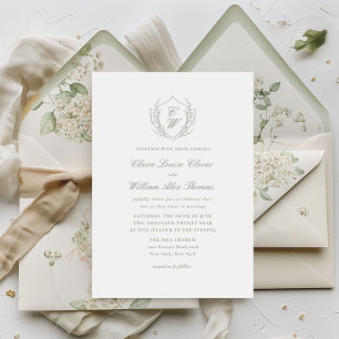 Elegant Botanical Wreath Monogram Wedding Invitation