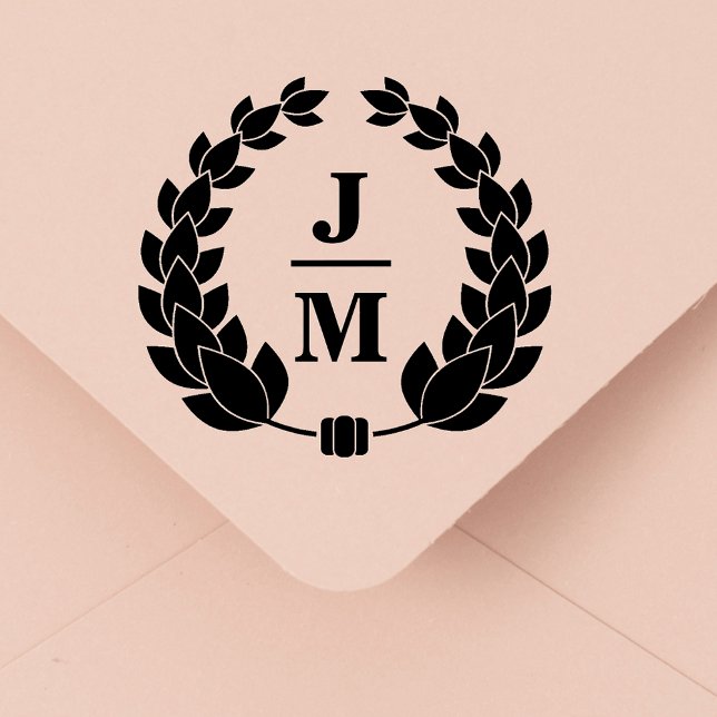 elegant botanical wreath monogram wedding  rubber stamp (Creator Uploaded)