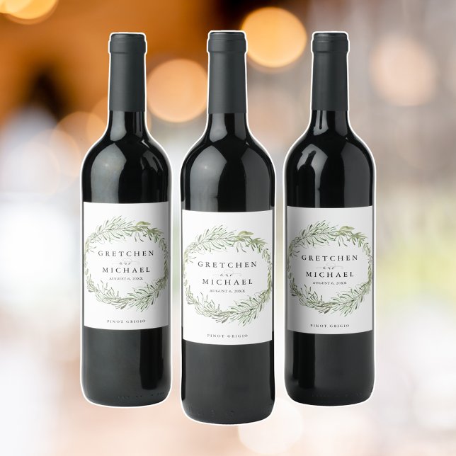 Elegant Botanical Wreath Wedding Favour Wine Label (Elegant Botanical Wreath Wedding Favor Wine Label)