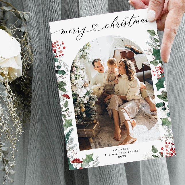Elegant Botanicals | Arch Photo | Snow Christmas  Holiday Card (Creator Uploaded)