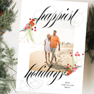Elegant Botanicals Merriest Christmas One Photo Holiday Card