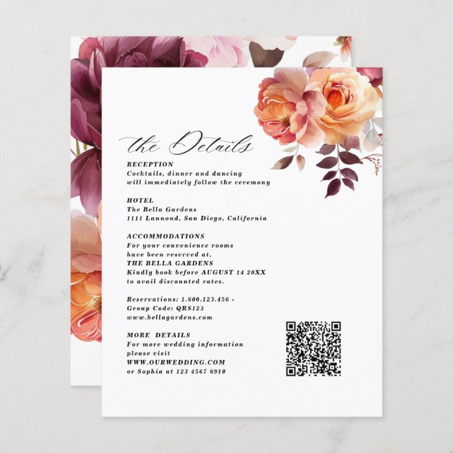 Elegant Bouquet Burgundy Wedding Enclosure Cards (Front/Back)
