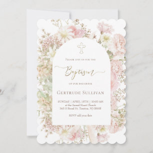 elegant bouquet girl Baptism Invitation