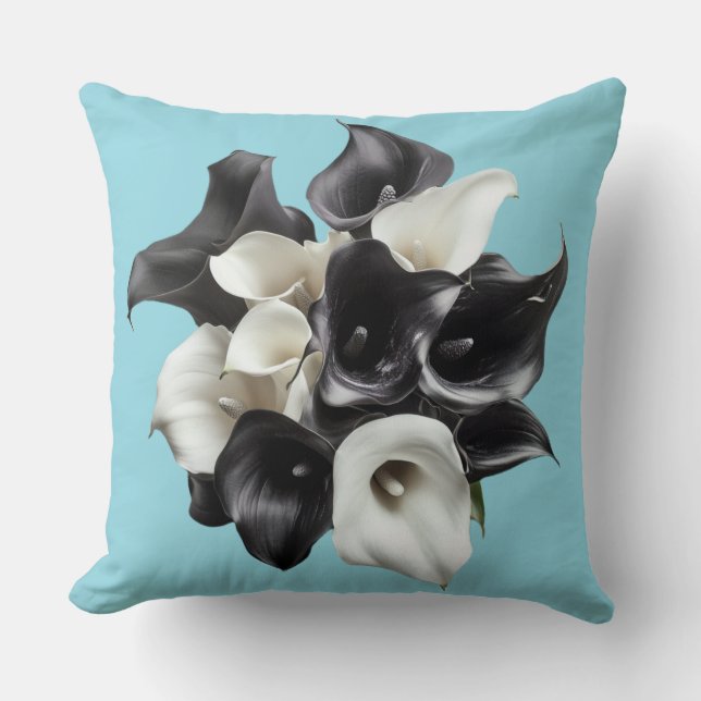 🖤 🤍 Elegant Bouquet of Black and White Lys Cushion (Front)
