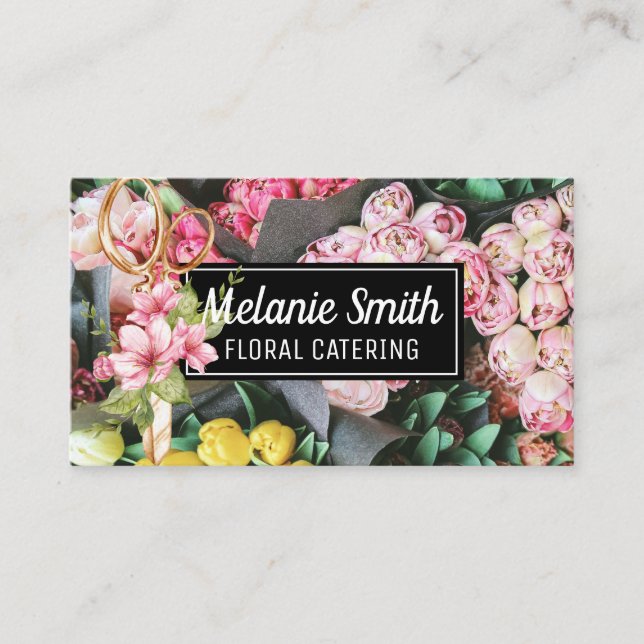 Elegant Bouquet of Flowers | Florist Scissors Business Card (Front)