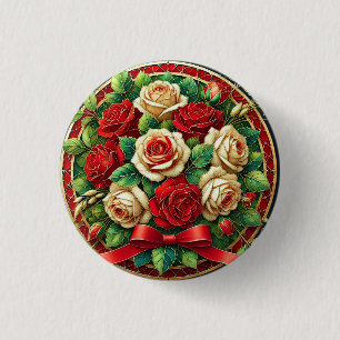 Elegant Bouquet of Red and White Roses 3 Cm Round Badge