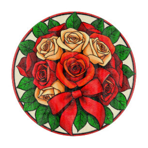 Elegant Bouquet of Red and White Roses Cutting Board