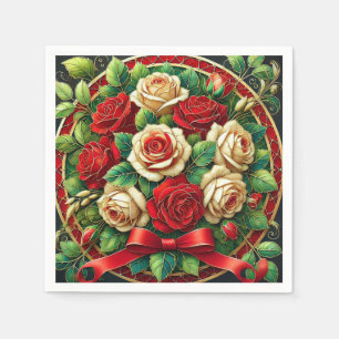 Elegant Bouquet of Red and White Roses Napkin