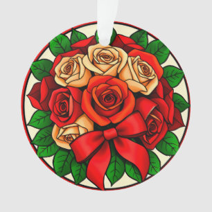 Elegant Bouquet of Red and White Roses Ornament