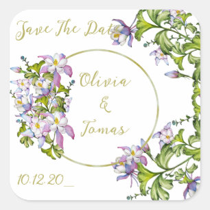 Elegant bouquet of watercolor columbines square sticker