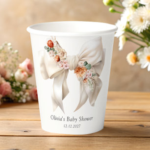 Elegant Bow Baby in Bloom Baby Shower Paper Cups