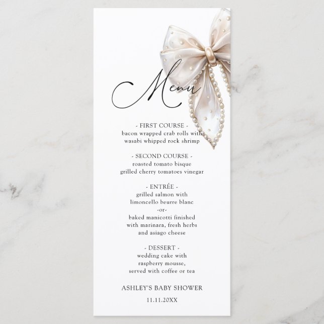 Elegant Bow Baby Shower Menu (Front)