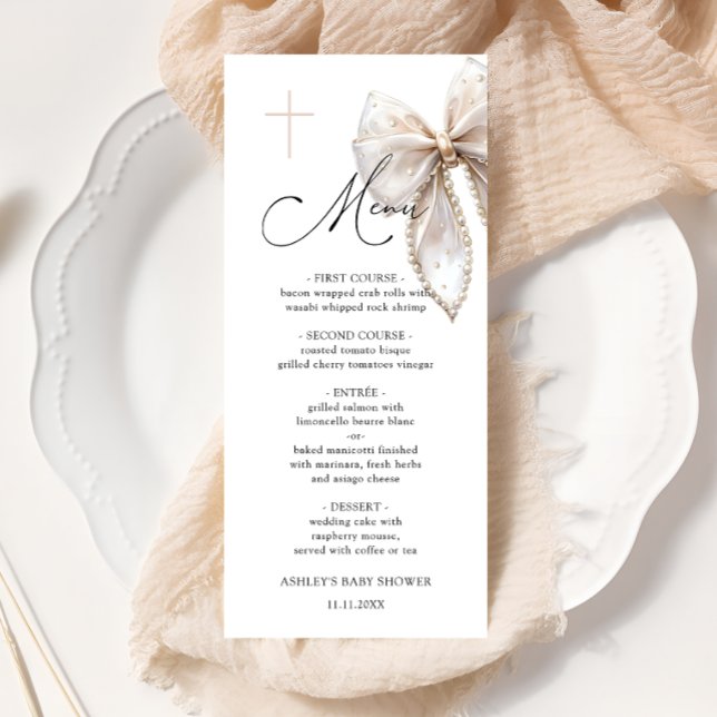 Elegant Bow Baptism Baby Shower Menu (Creator Uploaded)