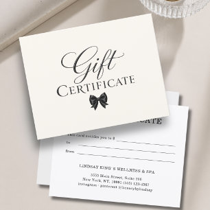 Elegant Bow Beige Black Gift Certificate