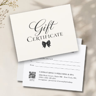 Elegant Bow Beige Black Gift Certificate