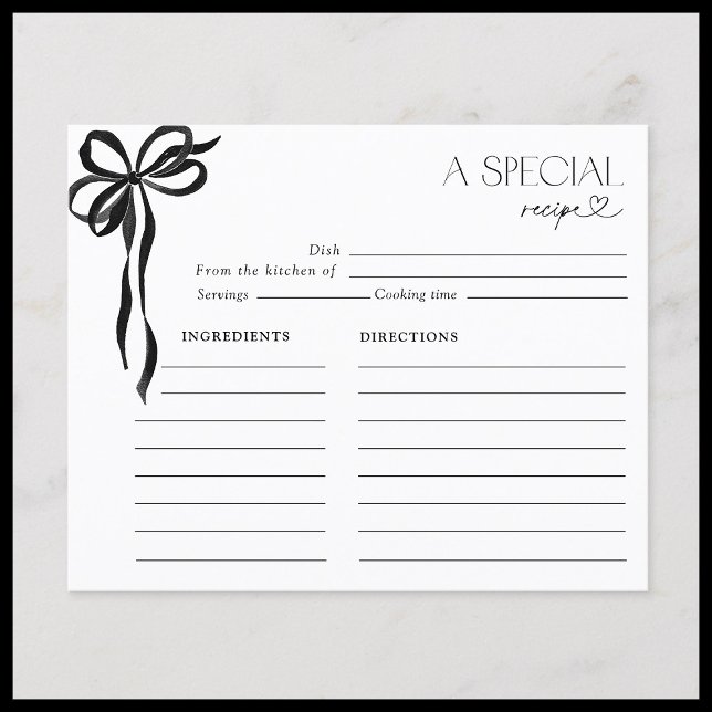 Elegant Bow Black Watercolor Bridal Shower Recipe (Creator Uploaded)