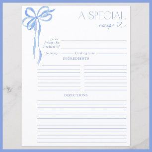 Elegant Bow Blue Watercolor Bridal Shower Recipe