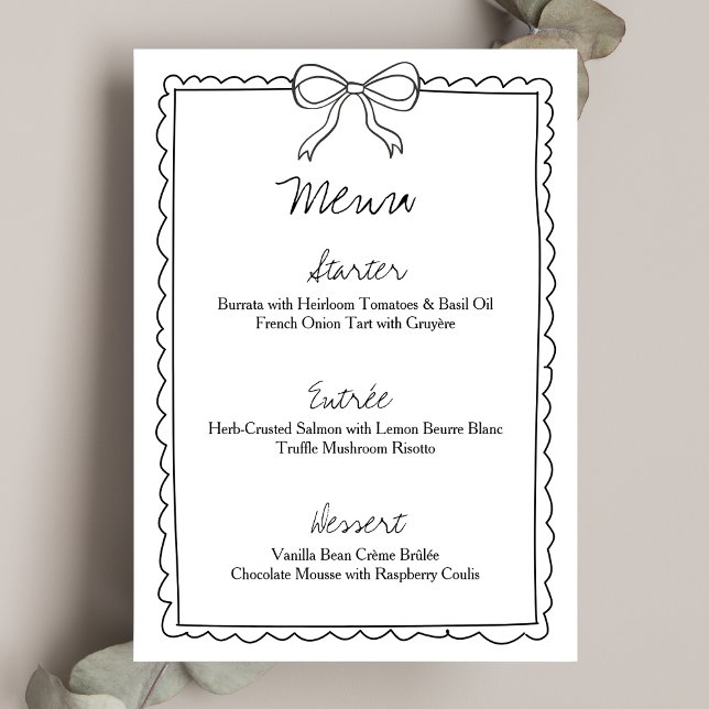 Elegant Bow Border Hand Drawn Chic Bridal Shower Menu (Creator Uploaded)