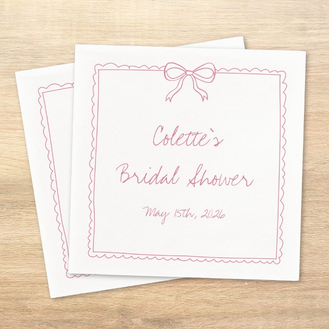 Elegant Bow Border Hand Drawn Chic Bridal Shower Napkin (Creator Uploaded)