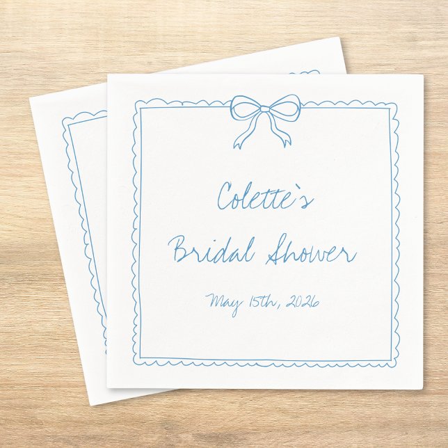 Elegant Bow Border Hand Drawn Chic Bridal Shower Napkin (Creator Uploaded)