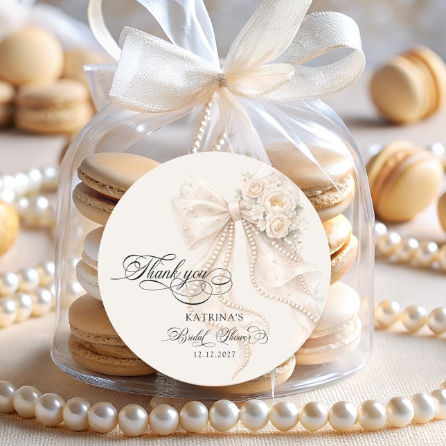 Elegant Bow Bridal Shower Classic Round Sticker (Creator Uploaded)