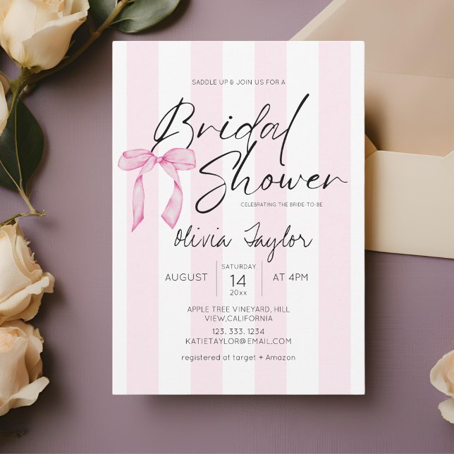 Elegant Bow Bridal Shower Rose pink strip   Invitation (Creator Uploaded)