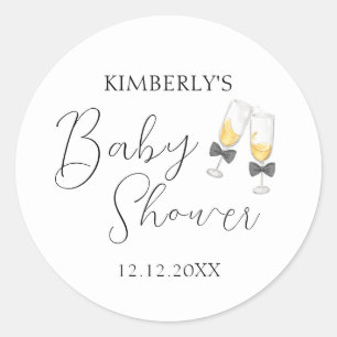 Elegant Bow Champagne  Sip & See Baby Shower Classic Round Sticker