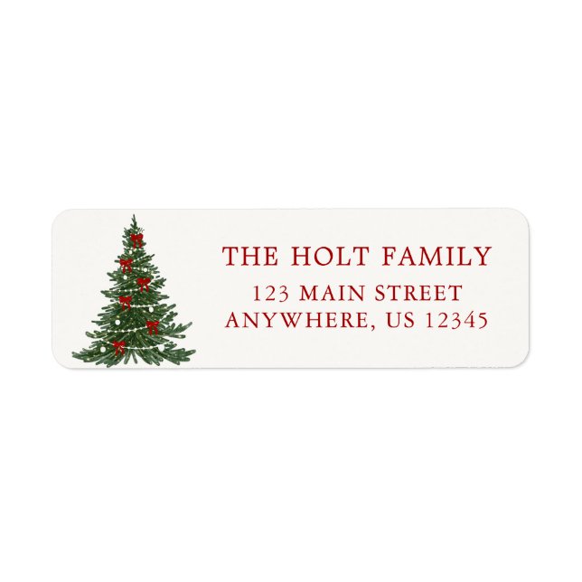 Elegant Bow Christmas Tree Address Label Return Address Label (Front)