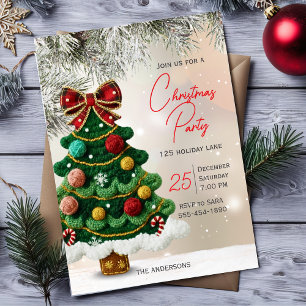 Elegant bow christmas tree party invitation