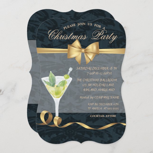 Elegant Bow Cocktail Christmas Party Invitation (Front/Back)
