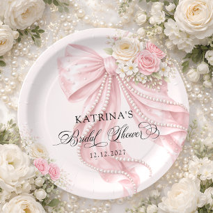 Elegant Bow Coquette Bridal Shower Paper Plate