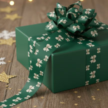 Elegant  Bow Emerald Green and White Pattern Holid