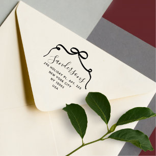 Elegant Bow Family Name Script Return Address Rubber Stamp