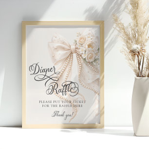 Elegant Bow Floral Baby Shower Diaper Raffle Poster