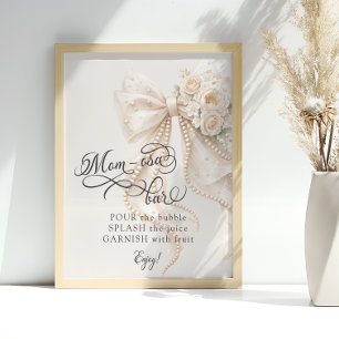 Elegant Bow Floral Baby Shower Mom-osa Bar Poster