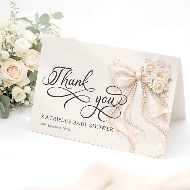 Elegant Bow Floral Baby Shower Thank You Card (Creator Uploaded)