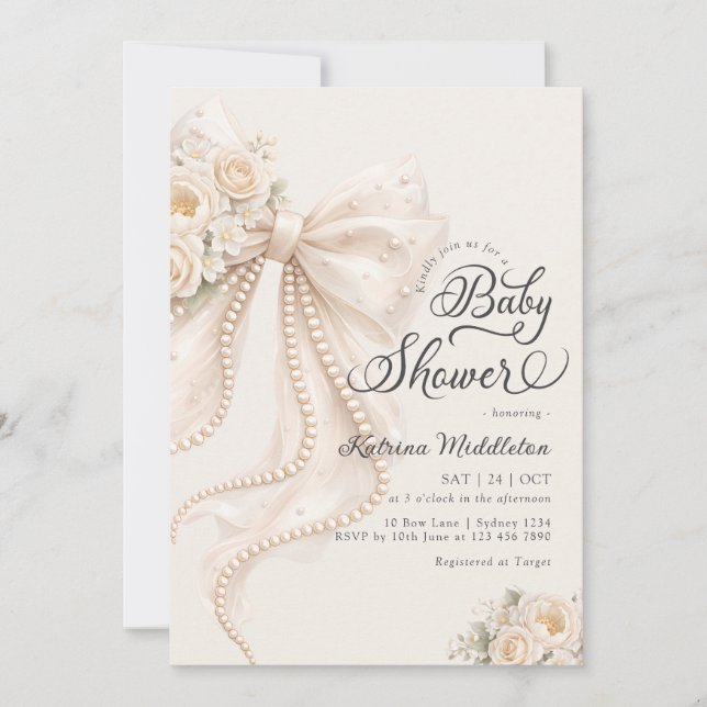 Elegant Bow Floral Boho Girl Baby Shower  Invitation (Front)